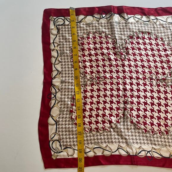 Mulberry Silk Square Scarf Womens Red & Tan Houndstooth Bear 21" - Picture 5 of 5
